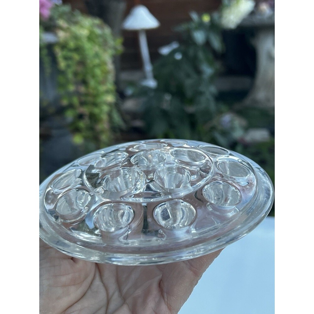 Vintage Glass Flower Frog 16 Hole Floral Arrangement Clear 5 1/4" Mid Century
